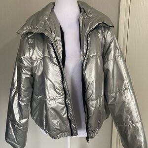 Wild Fable Metallic Silver Puffer Jacket